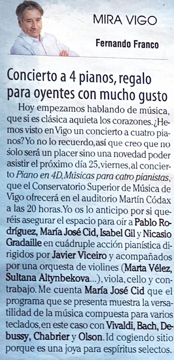 Artículo de prensa, Fernando Franco, Faro de Vigo