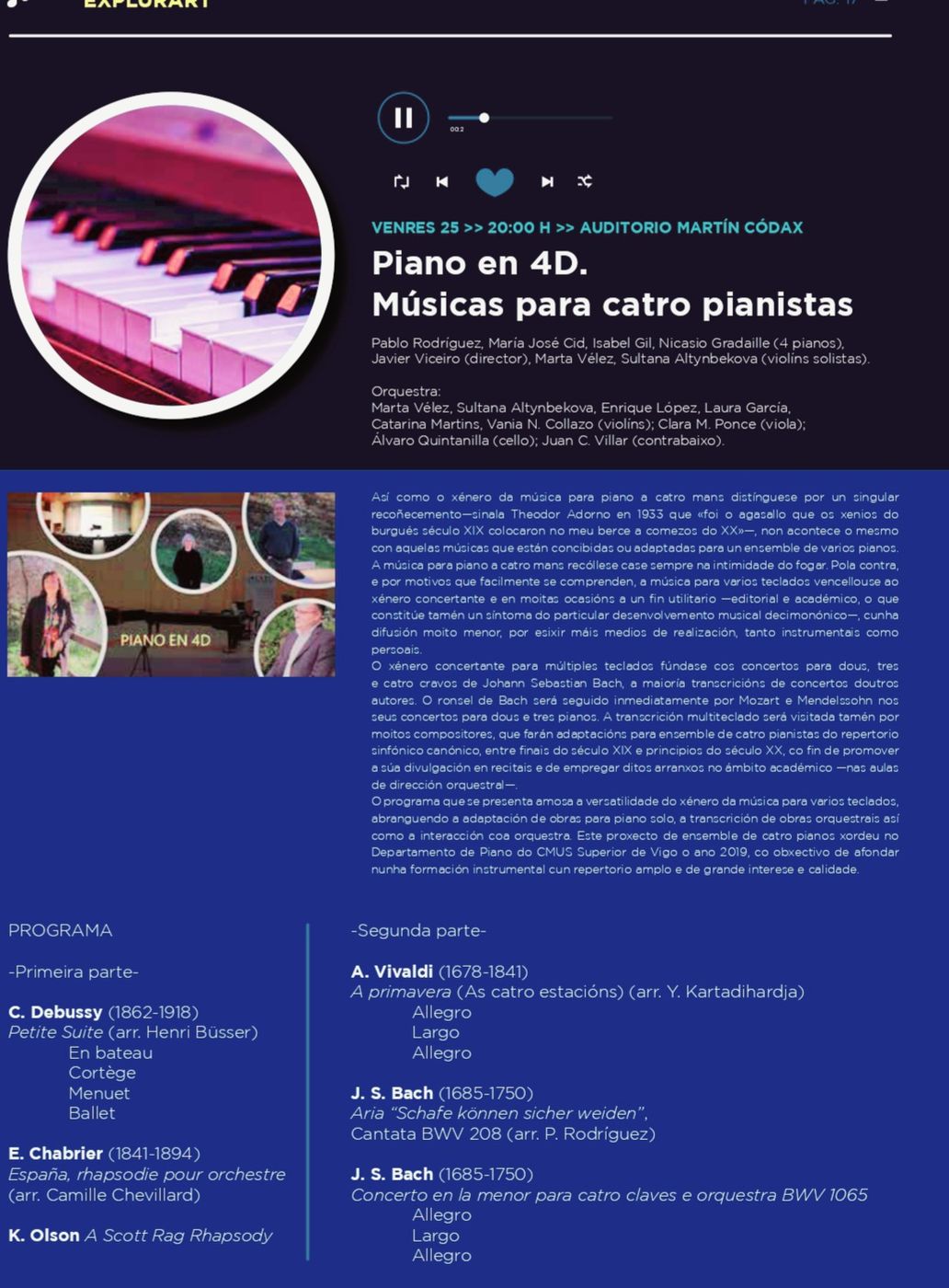 Programa del concierto a 4 pianos